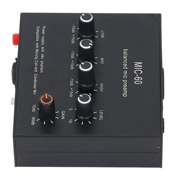 Amplificador De Ganancia De Micrófono, Entrada De Salida Balanceada De Tono Alto Medio Bajo DC5-12V 48V Power Preamplificador De Micrófono Para Radiodifusión