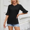 thumbnail image 5 of YHAJDS Womens T Shirts Trendy Short Sleeve Round Neck Rolled Hem Solid Color Tee Loose Casual Top, 5 of 5