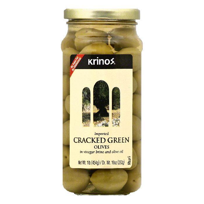 Krinos in Vinegar Brine and Olive Oil Cracked Green Olives, 1 lb (Pack