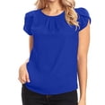 thumbnail image 5 of Olyvenn Women's Summer Lightweight Chiffon Casual Top, Round Neck Solid Short Sleeve Loose Daily Office Blouse Blue S, 5 of 8