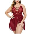 thumbnail image 3 of Aboser Womens Strappy Negligee Nightgowns Plus Size Lingerie Negligee Spaghetti Strap Lace Sleepdress See Through Chemise Nightshirt Flowy Sleeveless Backless Loungewear, 3 of 7