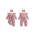 thumbnail image 2 of RUINIXCW Baby Girls Fall Romper Floral Print Patchwork Jumpsuits  Cute Headband, 2 of 8