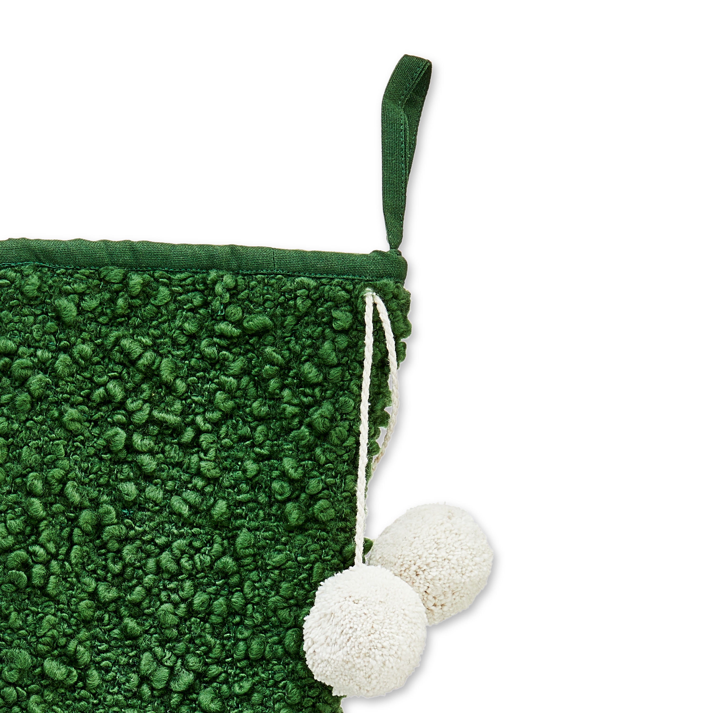 Green Boucle Christmas Stocking with Pom Poms, 20", by Holiday Time
