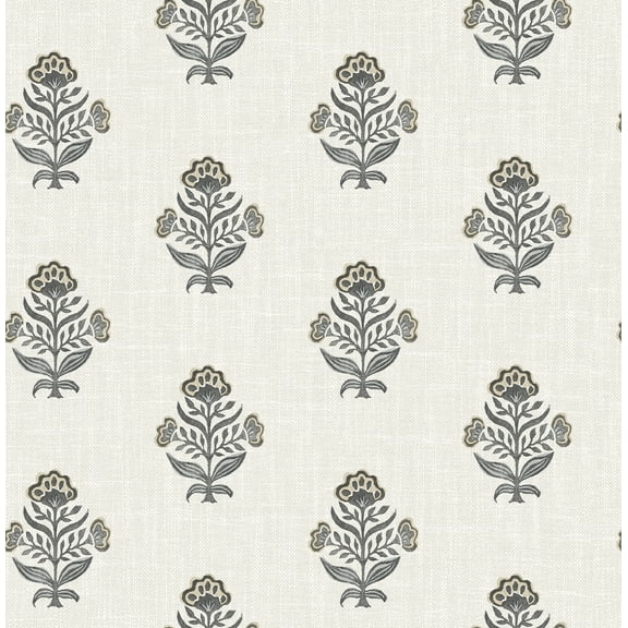 Chesapeake Hollyhock Black Floral Crest Wallpaper