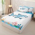 thumbnail image 2 of jejeloiu Cute Cartoon Shark Print Zipper Twin Comforter Sets with Fitted Sheet and 2 Pillowcases,Ocean Coral Pattern Zipper Bedding Set For Boys,White Blue,Polkadot Reversible,4 Pieces, 2 of 7