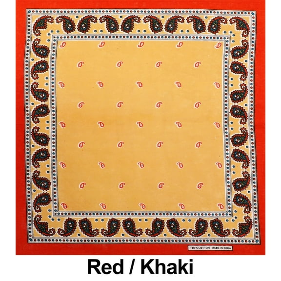 Red / Khaki Paisley Design Print Cotton Bandana (22 inches x 22 inches)