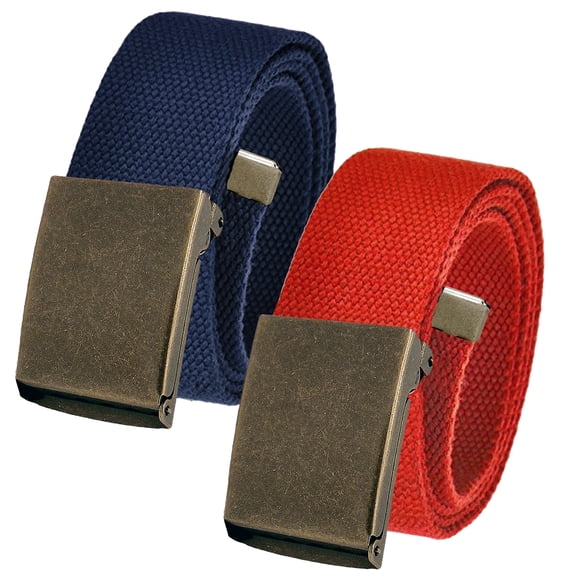 Men's Cut to Fit Waist Size Up to 50" Casual Outdoor 2 Belt Pack with Antique Brass Flip Top Buckle