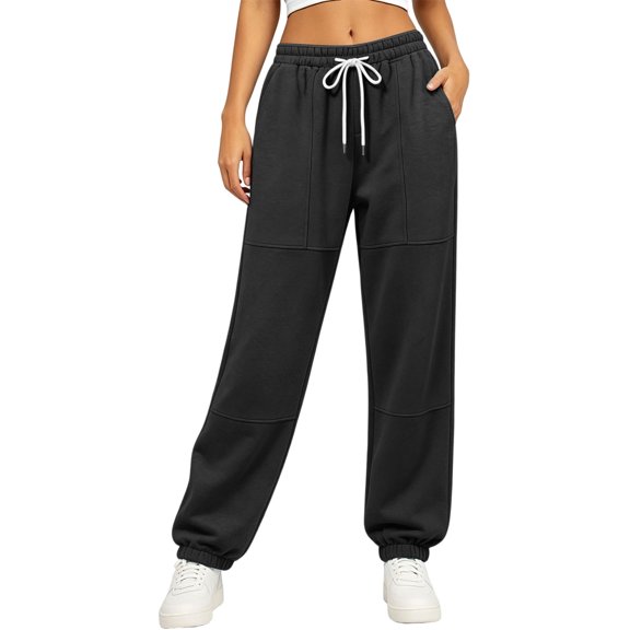 Lnmiateer Womens Soft Lounge Jogger Pants Solid Color Drawstring Elastic Waist Tapered Pockets Home Relaxation Friend Gathering