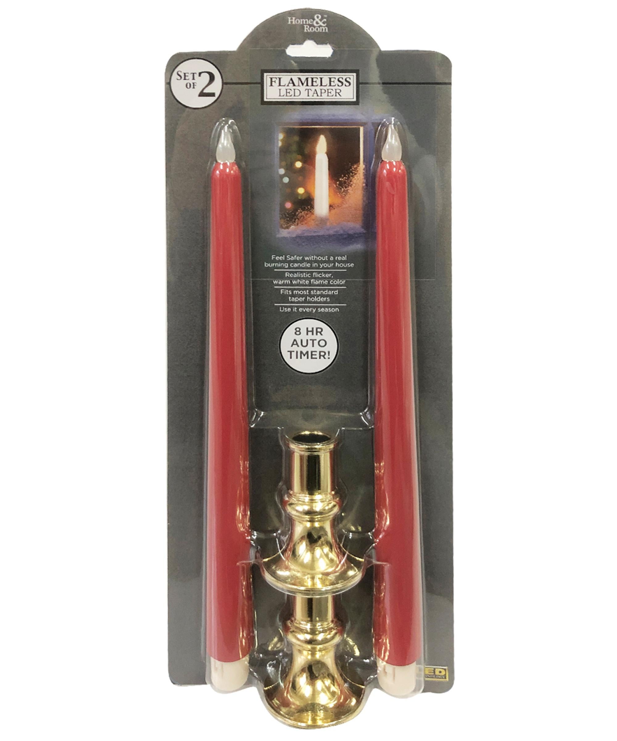 Brite Star Battery Operated 12-Inch LED Red Candles - 2 Count Amber Flickering Flameless Taper Candles - Perfect for Indoor Window, Outdoor Patio Home Decor
