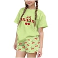 thumbnail image 2 of CYRBOKO Kids Girls Outfit Sets for Girls, Gift Summer Elastic Waist Casual T-shirts and Shorts Two-Piece Sets Green Size 14-15 T, 2 of 5