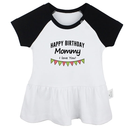 Happy Birthday Momy I Love You Novelty Dresses For Baby, Newborn Babies Skirts, Infant Princess Dress, 0-24M Kids Graphic Clothes (Black Raglan Dresses, 18-24 Months)