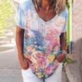 thumbnail image 2 of Camiseta de manga corta suelta con cuello en V estampada a la moda para mujer Pompotops hkajfhjk471071, 2 of 4