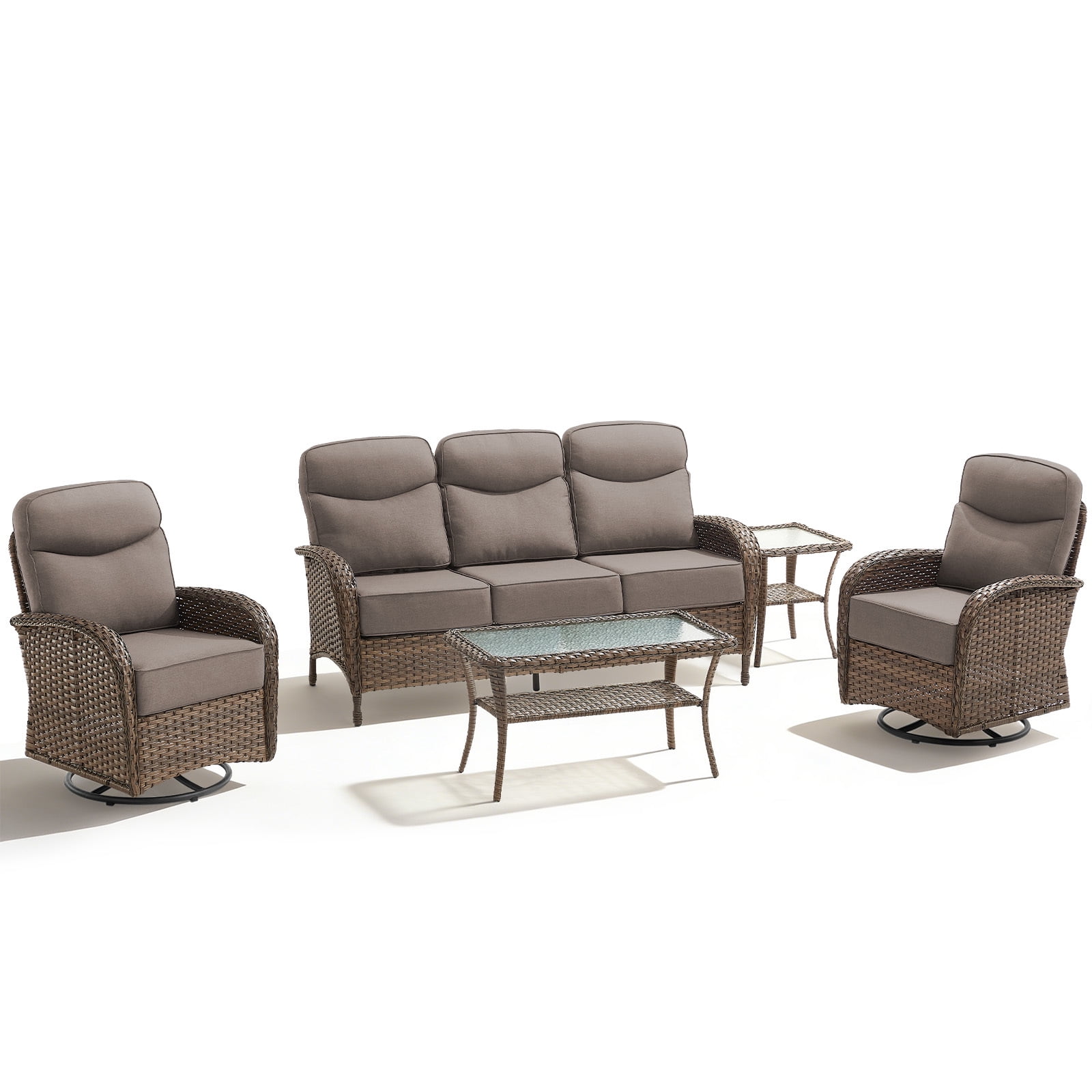 Bellefurn 6-Piece Luxury Patio Furniture Sets with 6-Inch Thick Cushions,High Back Wicker Swivel Rocker Patio Chairs,Outdoor Couch and Ottomans,All-Weather Conversation Set for Porch Deck Yard Pool