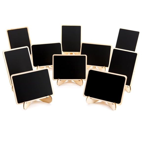 Kalyrart 10 Pack Mini Chalkboards Signs with Easel Stand, Small Rectangle Chalkboards Blackboard, Wood Place Cards for Weddings, Birthday Parties, Message Board Signs and Event Decoration