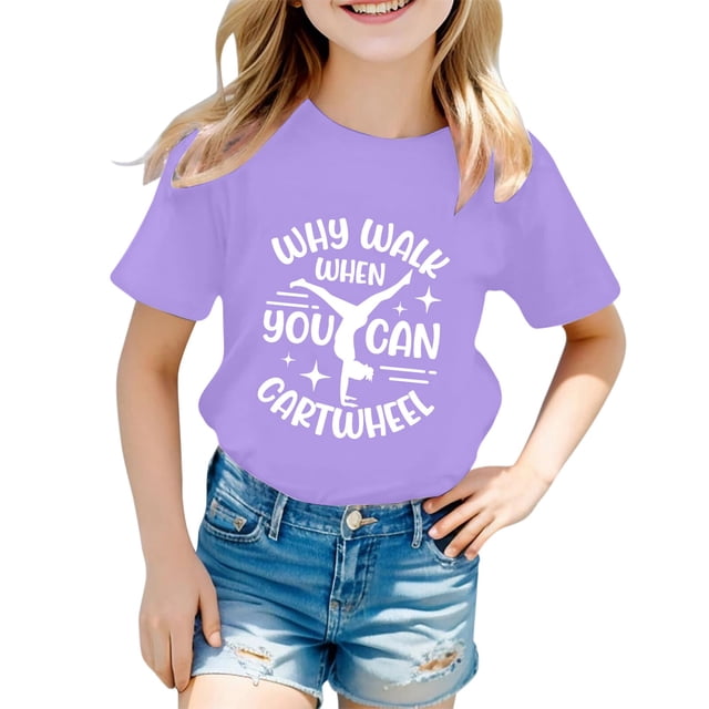 Hauts et T-Shirts pour Filles, Col Rond avec Lettres, Manches Courtes, Ajustement Confortable pour Usage Quotidien, Style Printemps Été pour Jeunes Filles