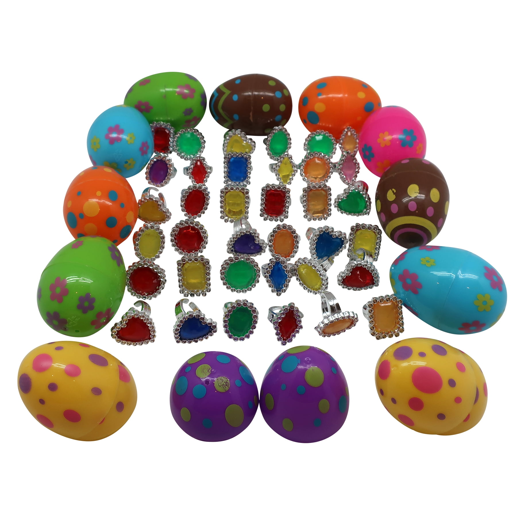 PreFilled Plastic Easter Eggs w/ 3 Jewel Rings, Ideal for Hunt