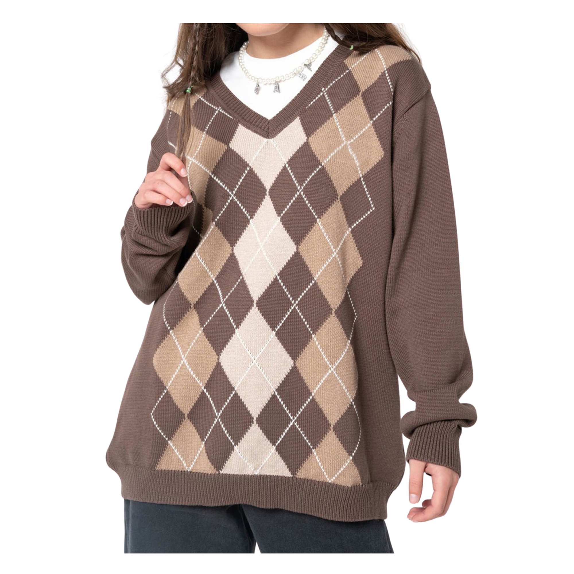 Women Knit Sweater Vest Argyle Sweater Color Block Long Sleeve V-Neck  Knitwear Retro Plaid Vest Top - Walmart.com