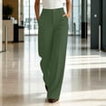 thumbnail image 5 of Htigea Women's Dress Pants Button High Waisted Work Trousers Solid Color Straight Leg Business Pant with Pockets Army Green S, 5 of 7