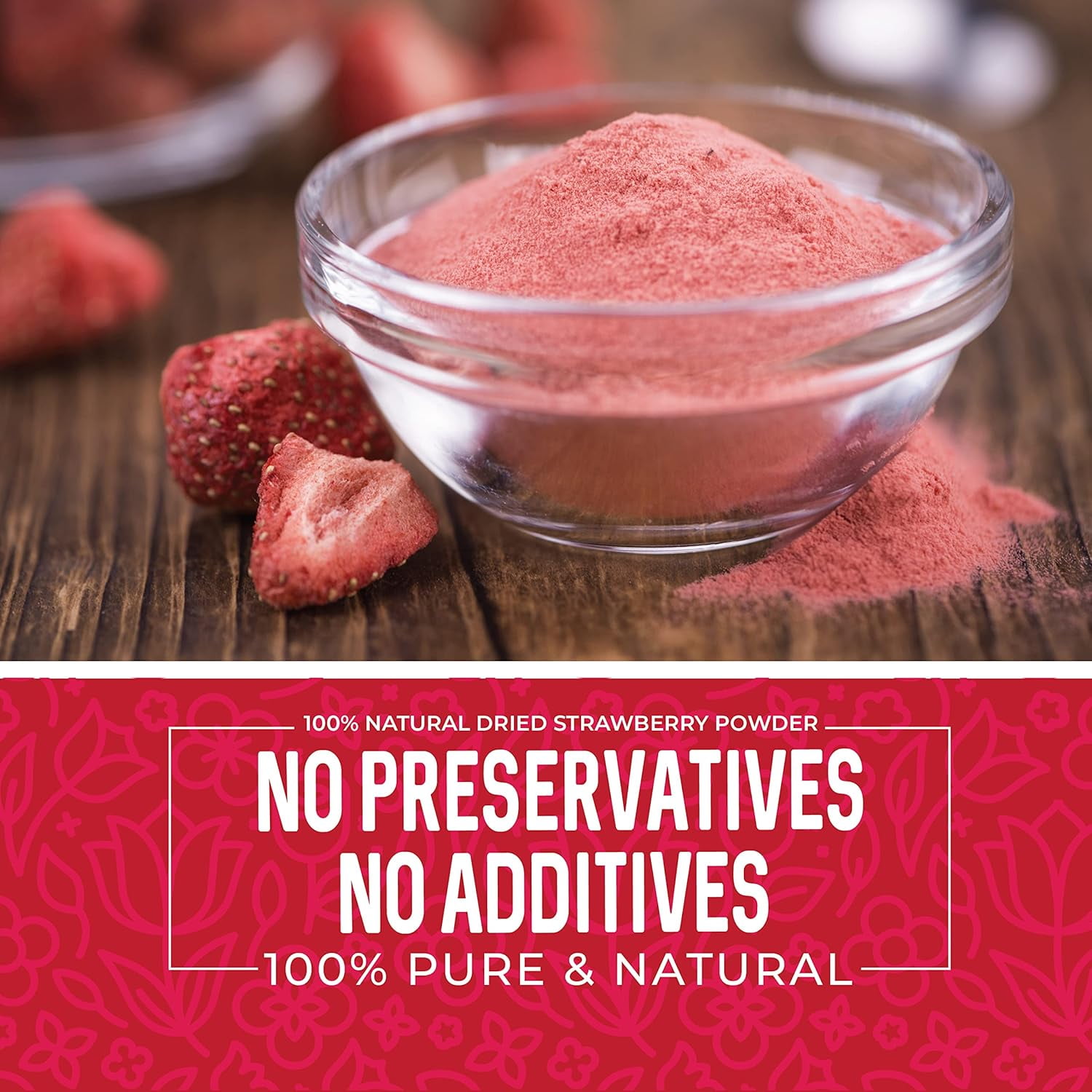 Herbaila Freeze-Dried Strawberry Powder 16oz – All Natural, No Sugar Added, Non-GMO, Gluten-Free, 1LB