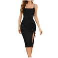 thumbnail image 3 of YTCAMLO Sparkly Sequin Midi Dresses for Women Trendy Spaghetti Strap Party Cocktail Dresses Drawstring Side Split Ruched Bodycon Dress, Black XXL, 3 of 8