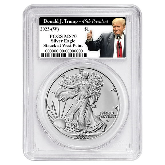 2023 (W) $1 American Silver Eagle PCGS MS70 Trump 45th President Label