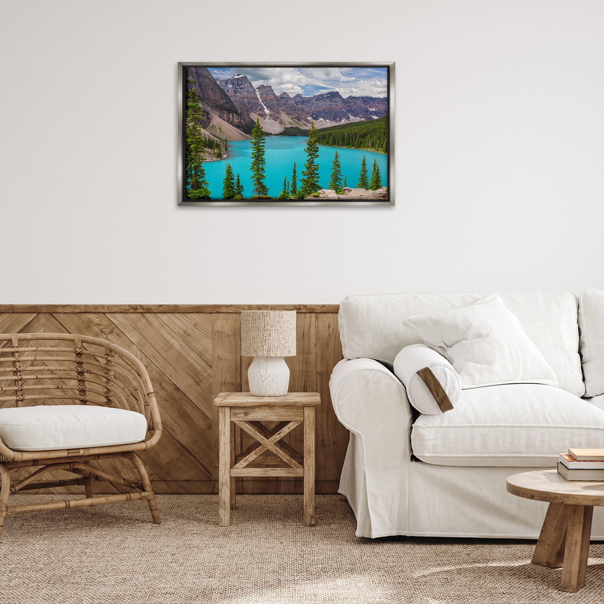 Stupell Industries Vivid Blue Valley Pond Landscape & Nature Photography Gray Floater Framed Canvas Art Print Wall Art, 31 x 21
