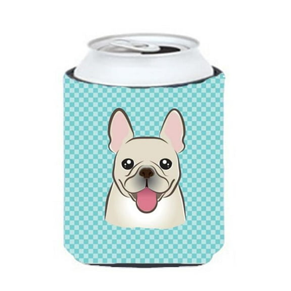 Checkerboard Blue French Bulldog Can Or Bottle Hugger, 12 Oz.