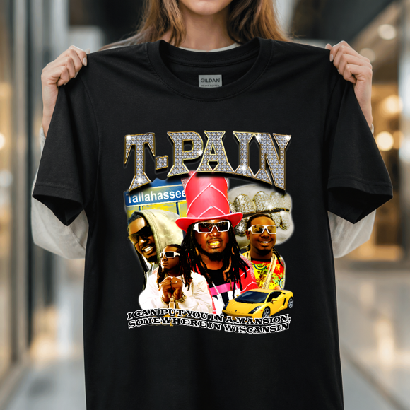 T-Pain Put You in a Mansion Hip Hop Rapper Music Portrait Unisex T-Shirt X465, S- 5XL