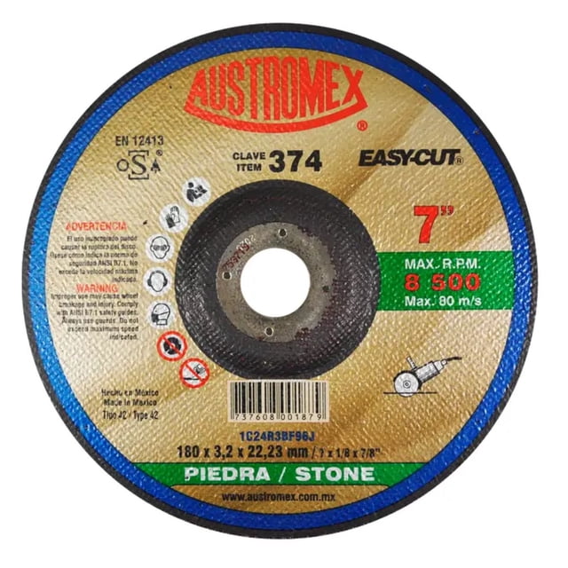 Disco Abrasivo Austromex 374 Corte Piedra 7 Pulgadas Carburo Silicio Esmeriladora Angular Resistente Rapido Ferreteria Herramientas Construccion
