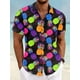 thumbnail image 2 of Camisa de hombre con estampado tropical de piña, camisa hawaiana de verano, informal, para vacaciones, verano, primavera, camisa de manga corta con cuello vuelto, tela elástica, 2 of 5