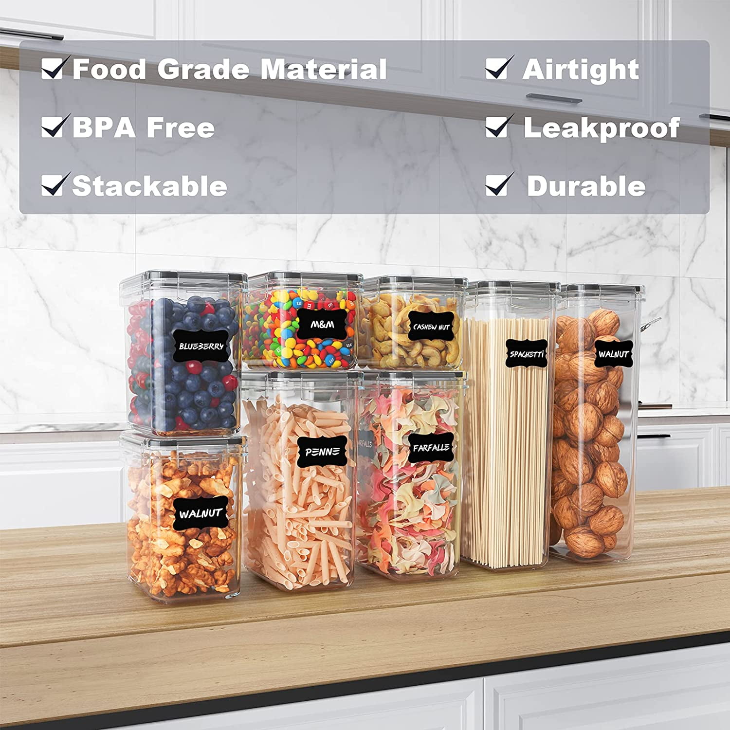 Sanmadrola Airtight Food Storage Containers 24 Pack BPA Free Kitchen Organization Set for Pantry Organization and Storage Plastic Canisters with Durable Lids Ideal for Cereal Flour & Sugar (Black)