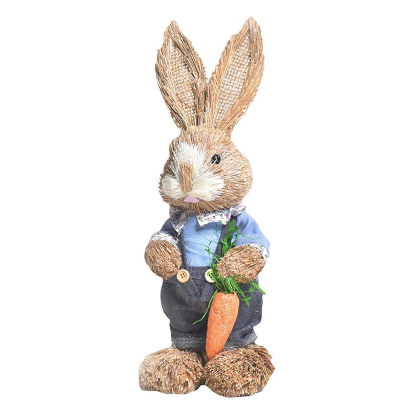 Artificial Straw Cute Bunny Standing Rabbit Home Garden Decoration C