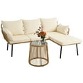 Dextrus LShaped Patio Sofa, AllWeather Wicker Boho Patio Conversation Set with Tempered Glass
