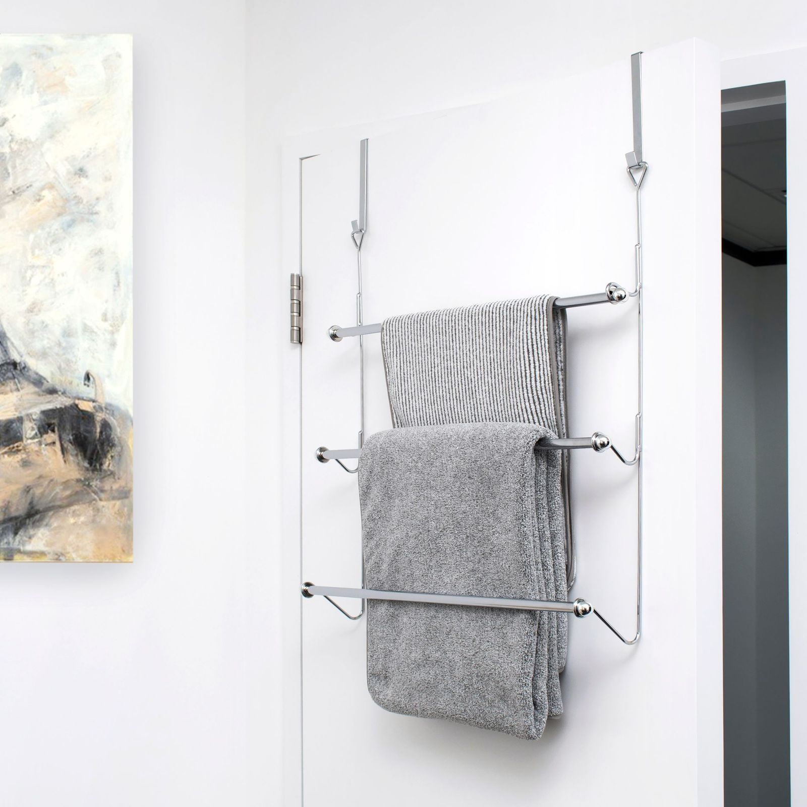 3 Tier Chrome Over Door Towel Rail Rack Hanger Holder Bathroom