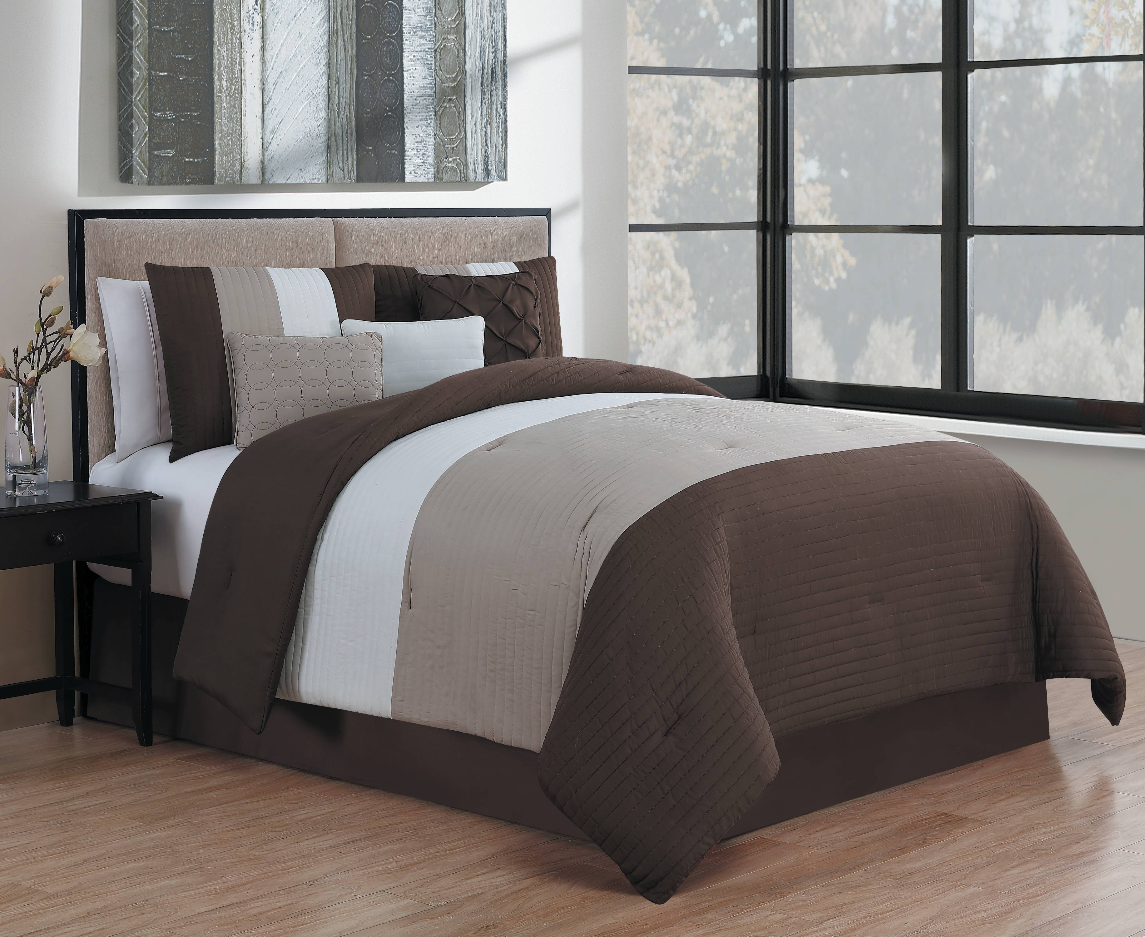 Manchester 7pc Comforter Set Queen Brown/Taupe/Ivory