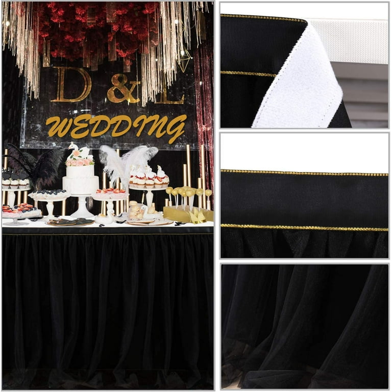 6ft Black Table Skirt for Birthday Party Ruffle Tutu Table Skirt Tulle  Tablecloth for Graduation Baby Shower Wedding Black Gold Theme Party  Dessert