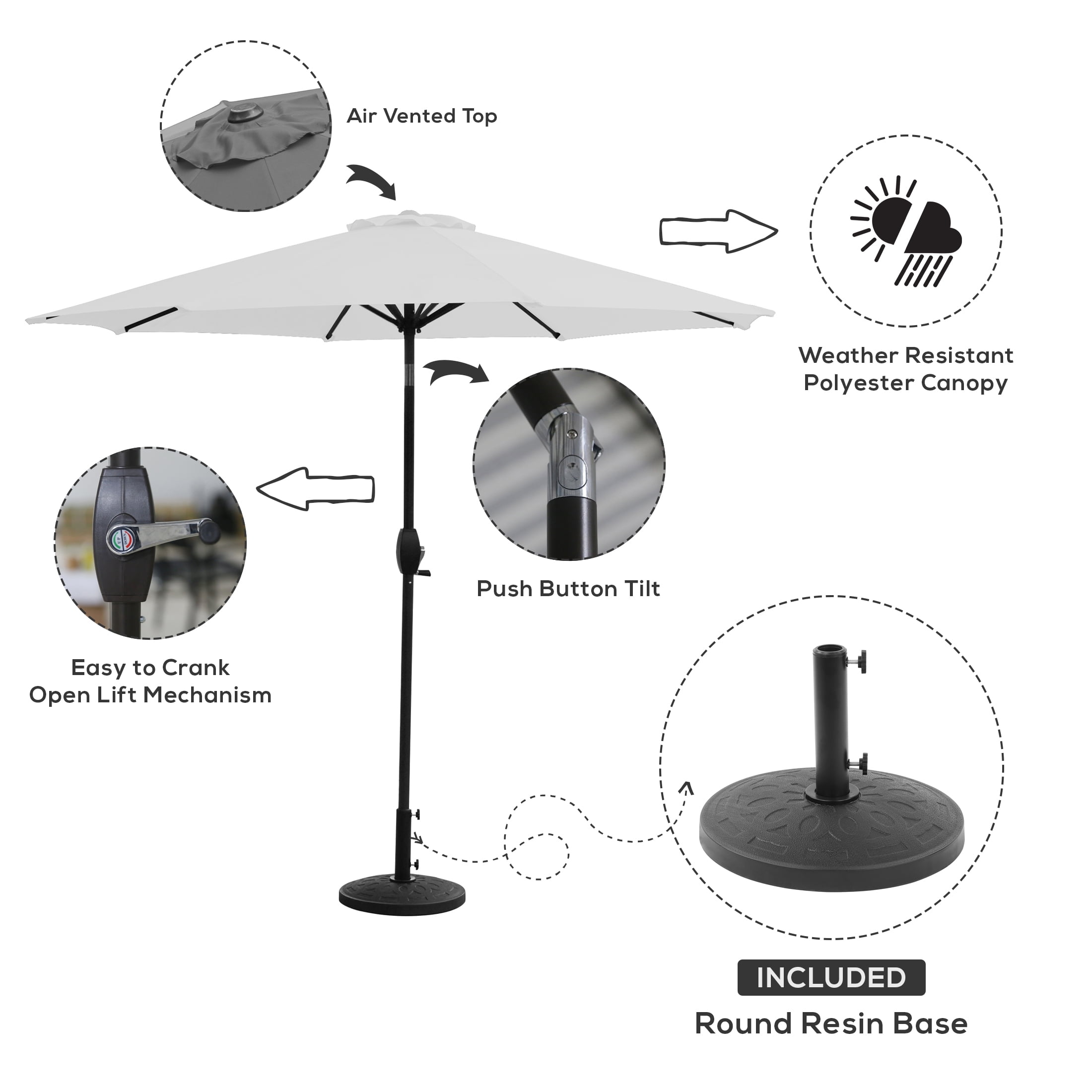 Westin Outdoor 91" Beige Solid Round Market Patio Umbrellas, UV Resistant