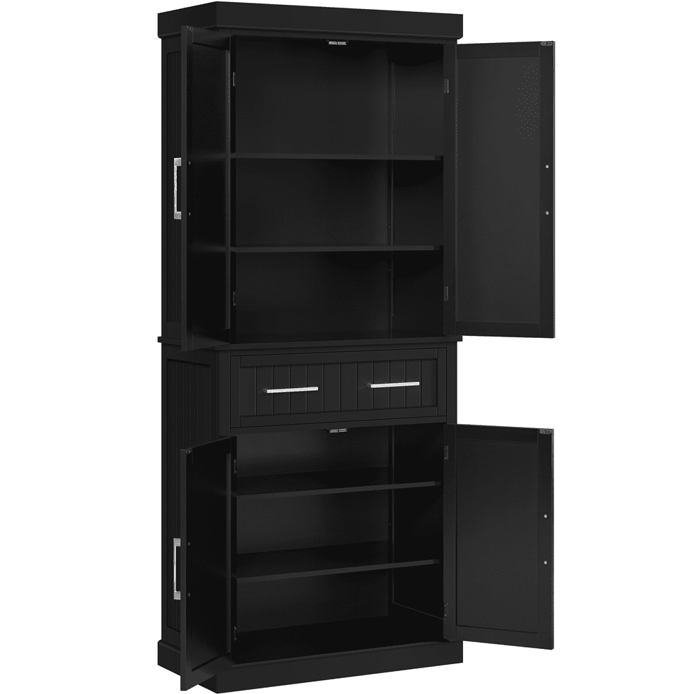 Renwick Freestanding 72.5'' Pantry Cabinet with Doors and Adjustable Shelves, Black
