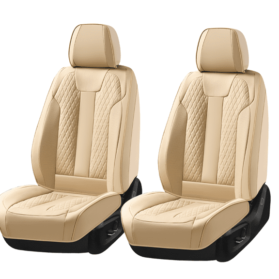 Coverado Front Car Seat Covers, Premium Leather Seat Protectors, Classic Auto Interior Cushions Universal Fit for Most Cars, SUVs and Trucks, Beige