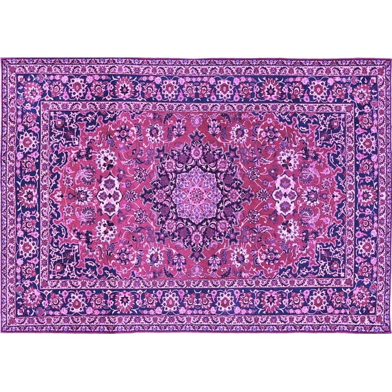 Ahgly Company Indoor Rectangle Medallion Purple Traditional Area Rugs, 8' x 10'