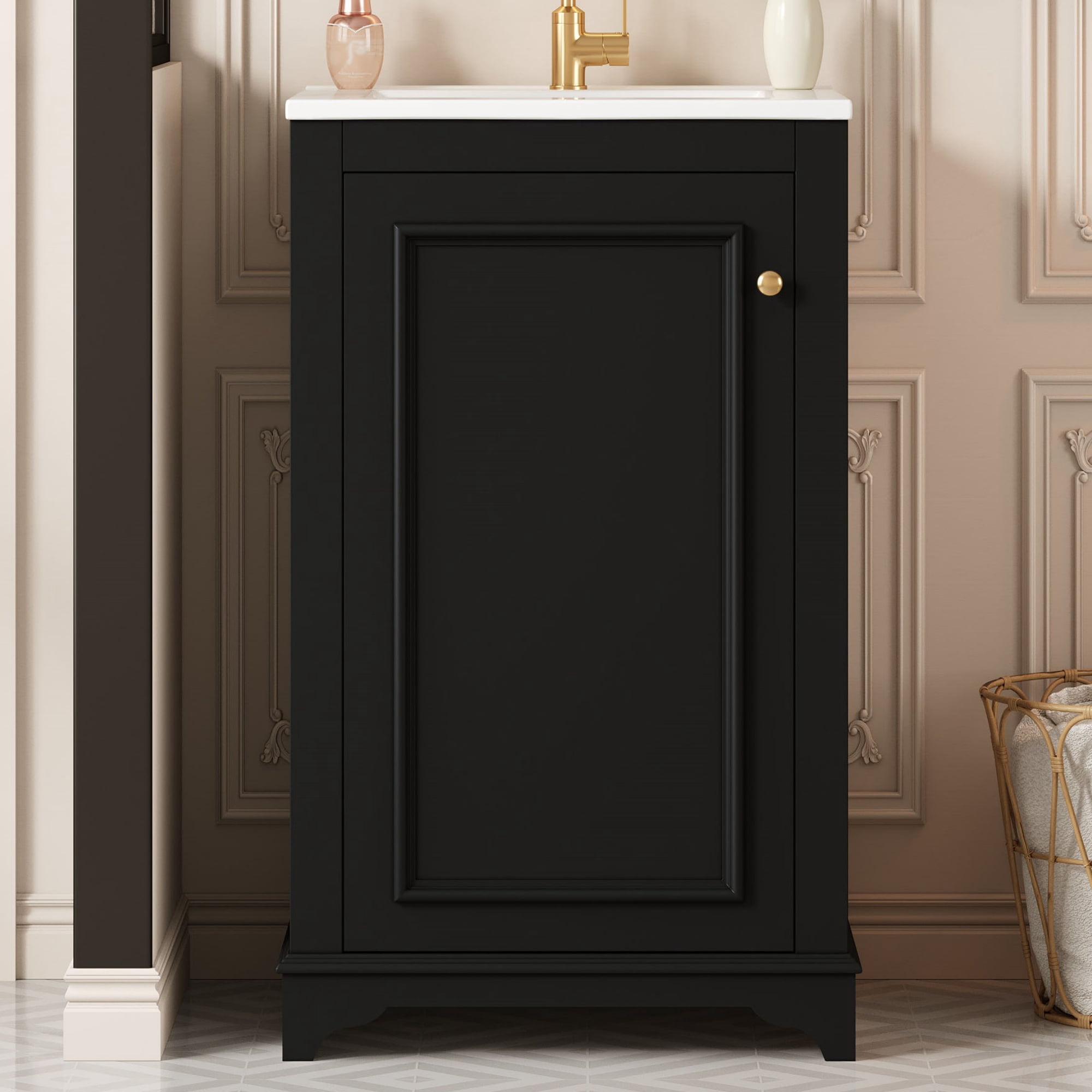 Euroco 20-inch Bathroom Vanity with Ceramic Sink, Freetanding Single Vanity Set with Soft Closing Door, adjustable shelf, Modern Style, Black.