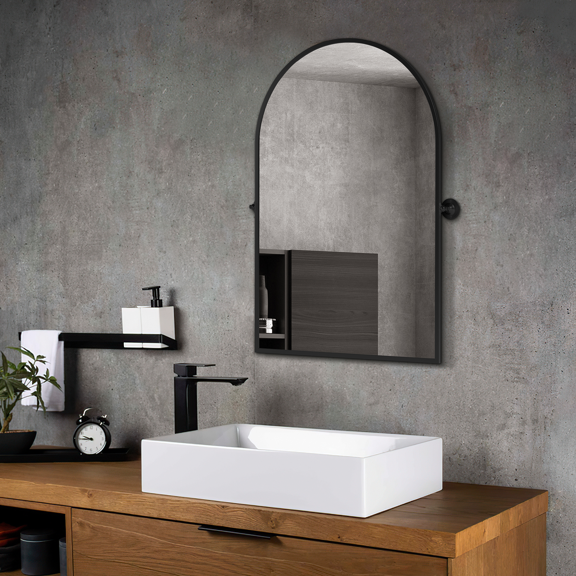 MAYEERTY 32"x24" Arched Gold Wall Mounted Black Vanity Mirror