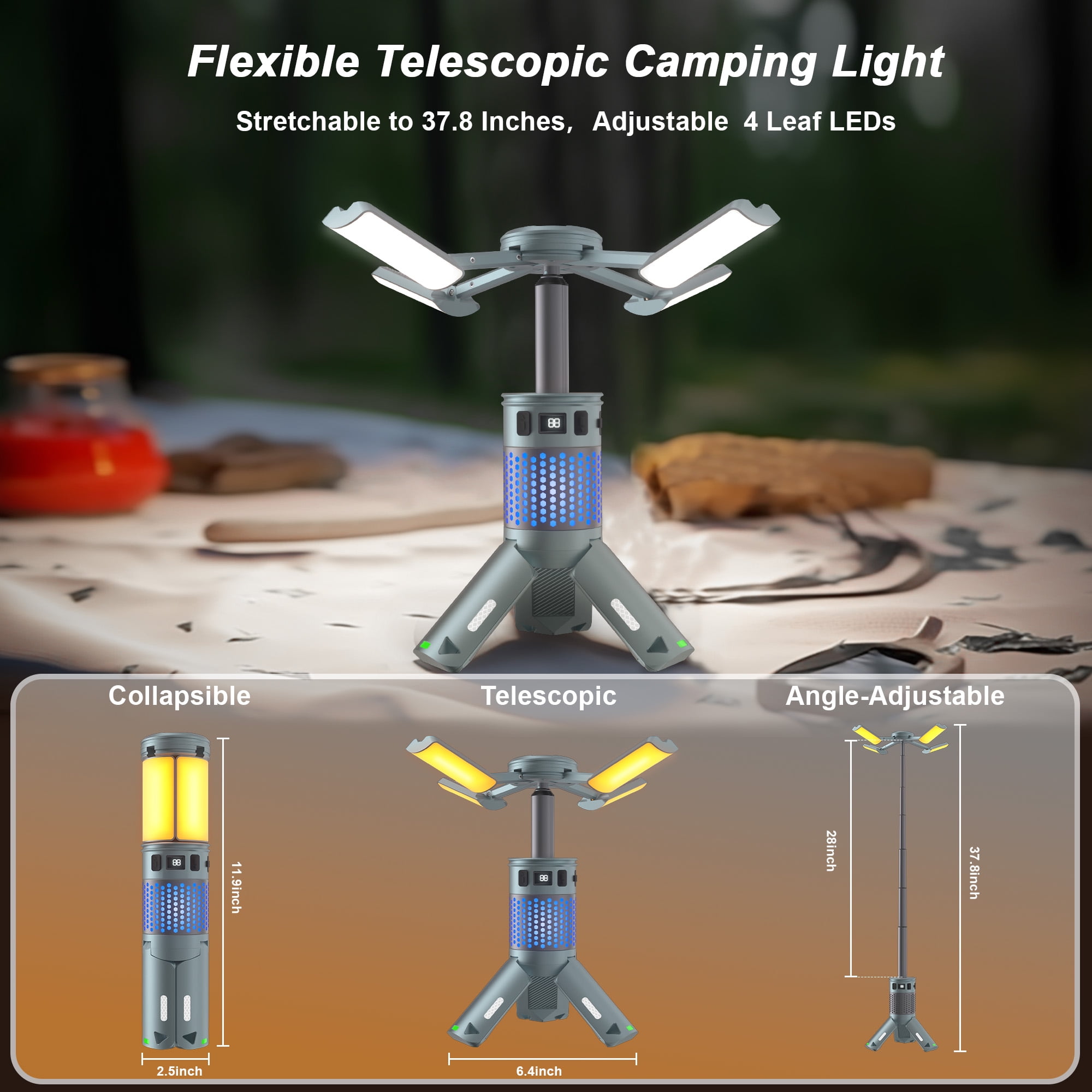 Xecessory Camping Lantern Rechargeable Telescopic, 12000mAh Waterproof LED Flashlight Magnetic Camping Light Camping Essentials, Portable Outdoor Emergency Light for Power Outage