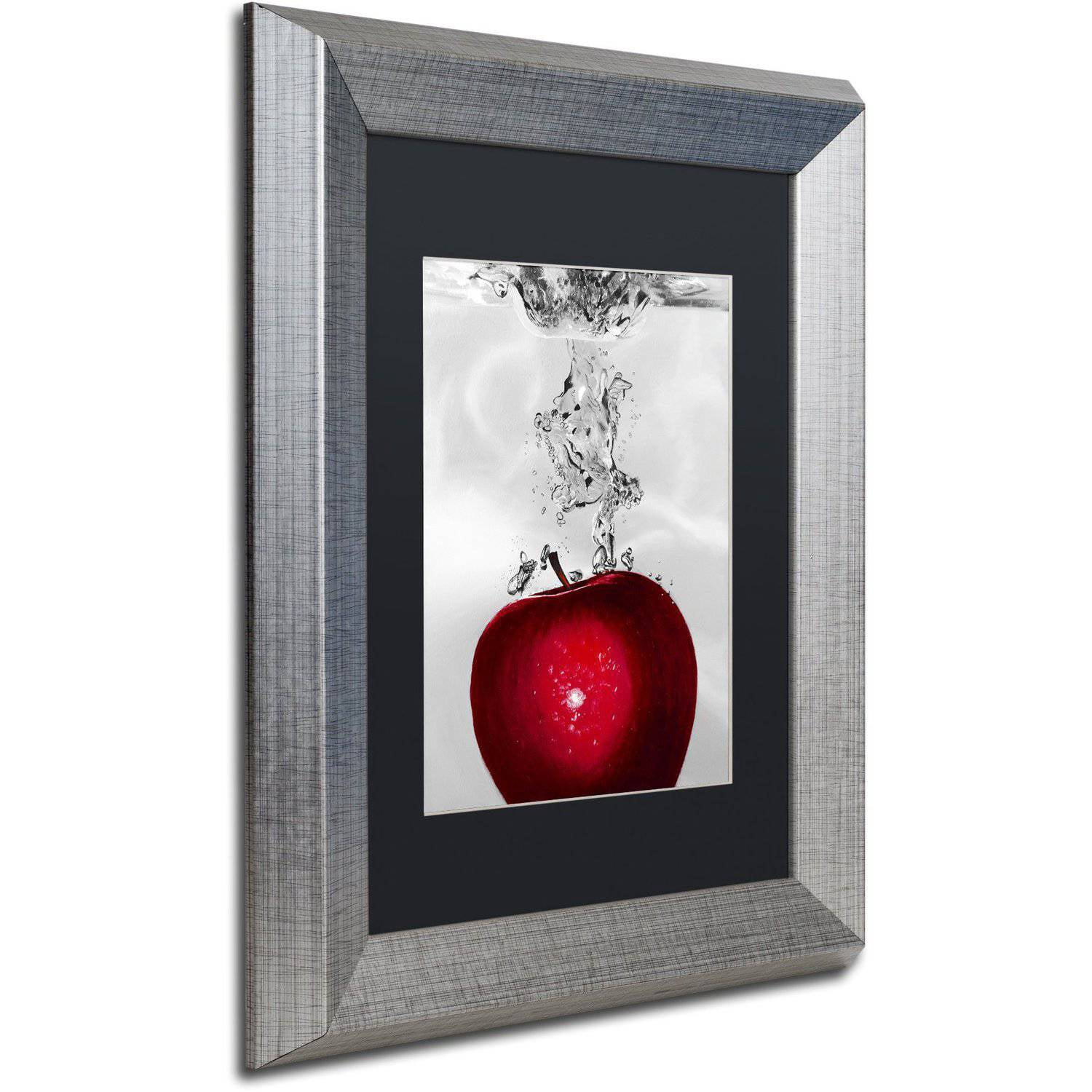 Trademark Fine Art "Red Apple Splash" Canvas Art by Roderick Stevens Black Matte, Silver Frame