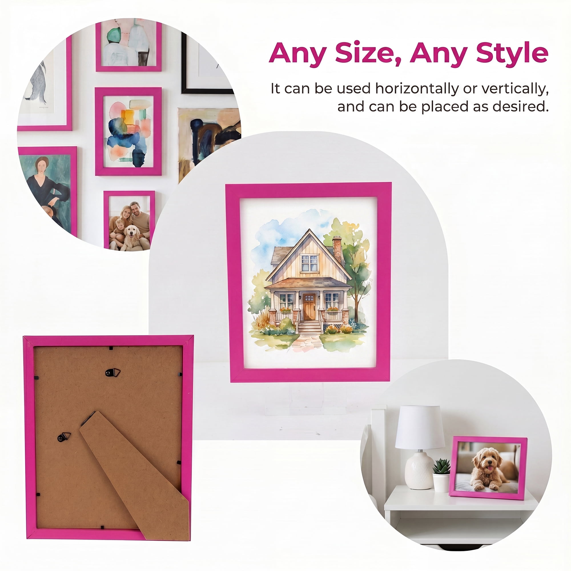 Unique Bargains Classic Wood Wall Mounting Picture Frame Rose Red 5" x 7"