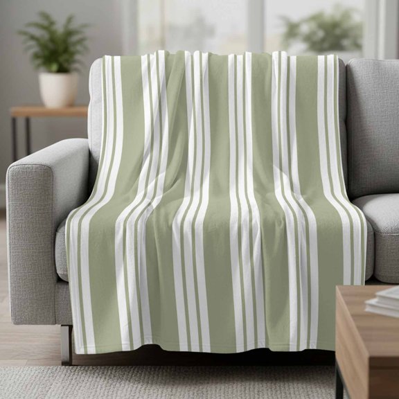Flannel Fleece Throw Blankets Sage Green Stripes Country Throws Blankets, Abstract Watercolor Art Lightweight Soft Warm Blanket for Couch Sofa Bed Living Room All Season Use, 30x40in