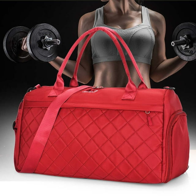 Sac Polochon de Sport pour Femmes, Sacs d'Entraînement avec Compartiment à Chaussures et Poche Humide, Rouge