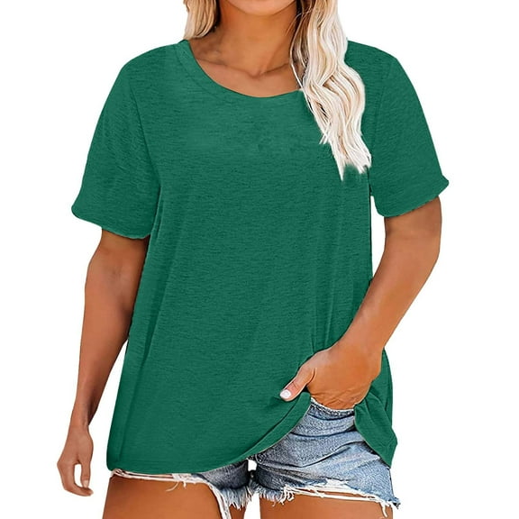 Cqxid525 Basic Tee Fall Tops Plus Size Round Neck Short Sleeve T Shirt for Women; Summer Loose T Shirt Casual Top.