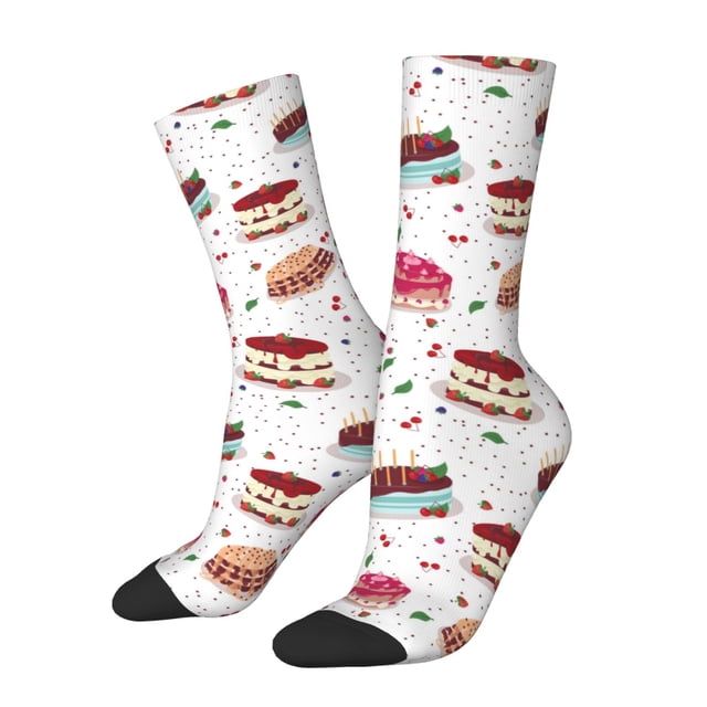 Fotbe Birthday Cake Calcetas Largas con Estampado para Hombre y Mujer – Calcetas de Compresión Transpirables y Elásticas, Viajar y Uso Diario Talla 5-11