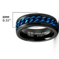 thumbnail image 3 of Metal Masters Mens Stainless Steel Curb Chain Link Spinner Fidget Ring Anxiety Band Black Blue 8mm, 3 of 5